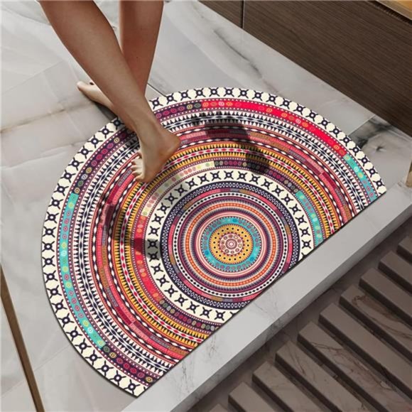2 Pcs Boho Half Round Bath Mats, Bohemia Diatomaceous Earth Shower Mat,Non-Slip - Picture 3 of 7